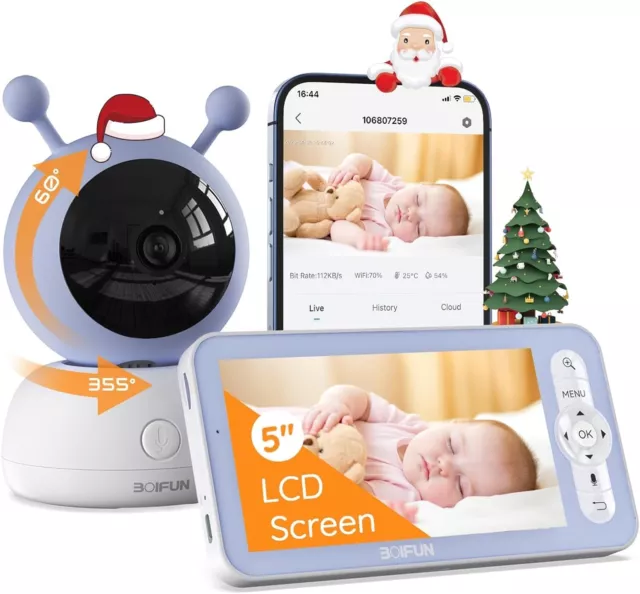 Boifun 5“ HD Screen Video Baby Monitor with Camera,Motion Detection,Two-Way Talk