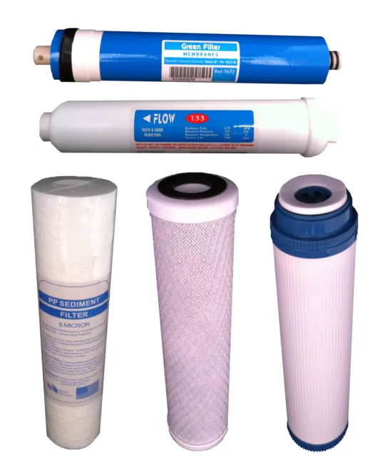 5 Stage Reverse Osmosis Water Filter Set Universal fits all standard RO Systems