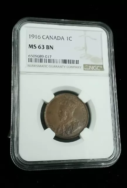 1916  Canada 1C One Cent Graded by NGC MS 63 BN #7467