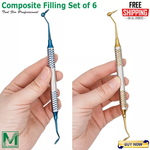 6 Pcs Dental Composite Filling Instrument Blue-Gold Color Coated Restorative Kit