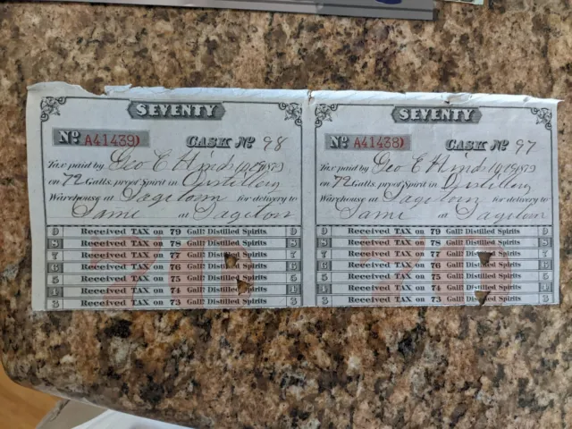 Distilled Spirits Tax Receipt October 29 1879 Hinds at Distillery