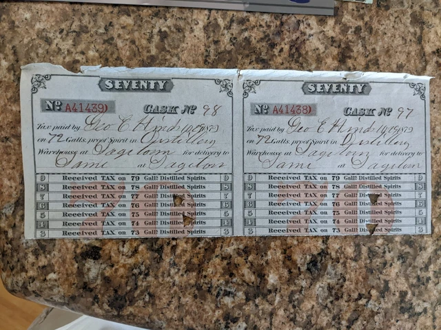 Distilled Spirits Tax Receipt October 29 1879 Hinds at Distillery