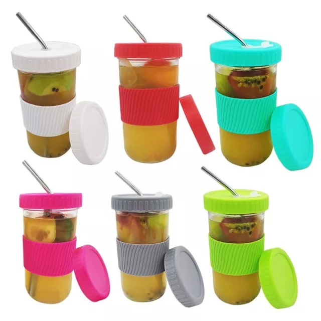 Portable Glass Cups Bubble Cups Sport Cups with Two Straws and Straw Cleaner