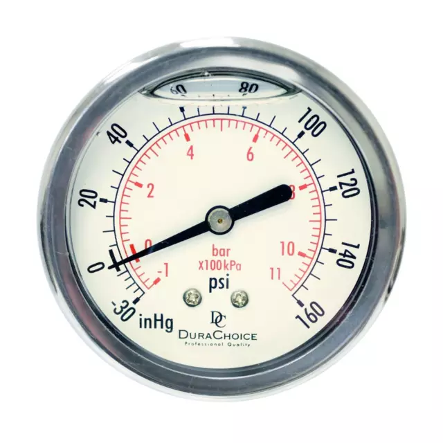Medidor de presión de vacío de 2" - estuche S.S., 1/4" NPT, Ctr. Back Mnt. -30HG/15PSI