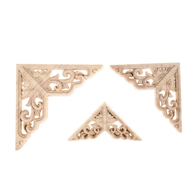 GROOMY Onlay Angolo Intagliato In Legno – Decoro Floreale Per Mobili E Pareti (Non Dipinto, 12x12 Cm) - 2