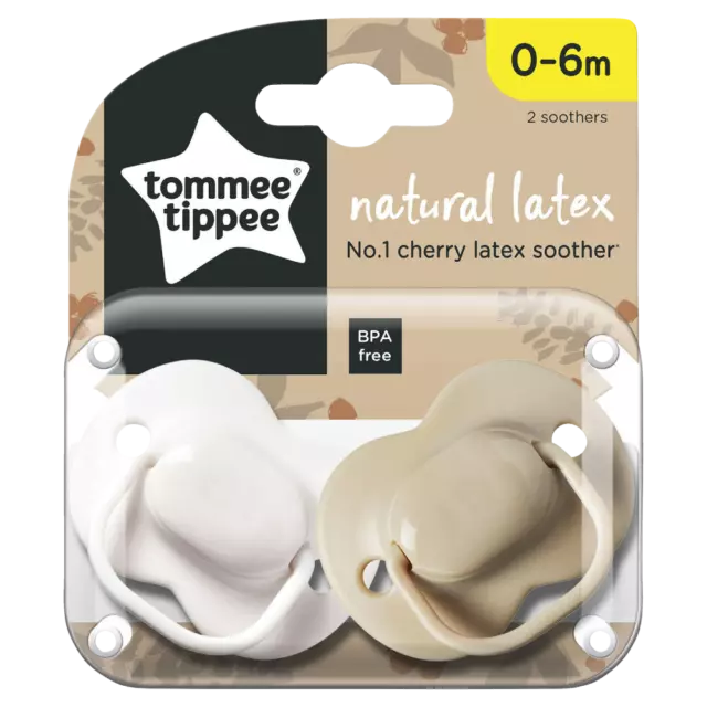 Tommee Tippee Natural Latex Cherry Soothers 0-6m 2 Pack Comfort and Soothe