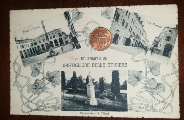 Cartolina d'epoca paesagg Italia Lombardia Mantova Castiglione Stiviere saluti