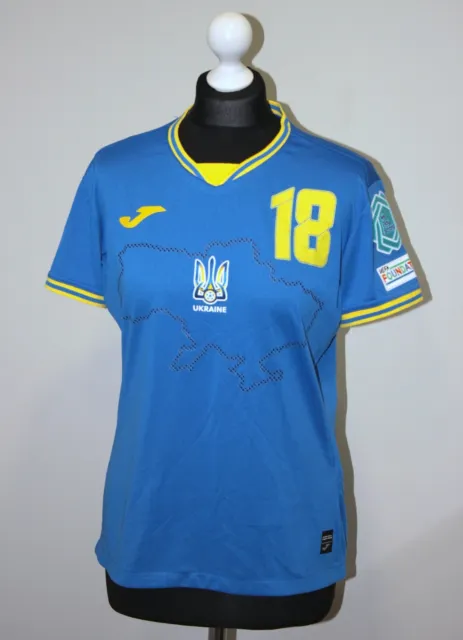 Ukraine national womens team away match worn football shirt 2023 #18 Korsun Joma