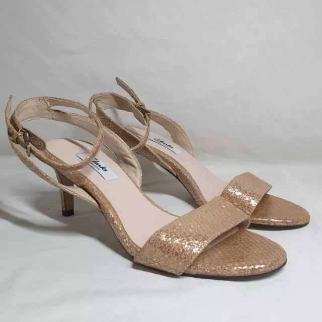 CLARKS NARRATIVE GOLD Metallic Leather Snakeskin Strappy Heels