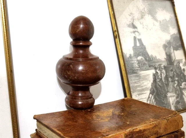 Antique french architectural salvage - Victorian wood turned newel post finial 5