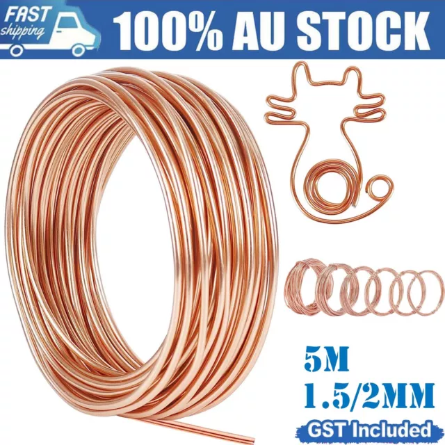 5M 1.5/2MM Pure Bare Solid Bright Copper Wire Bonsai Jewellery DIY Craft Copper