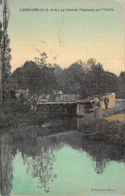 CPA 91 LONGJUMEAU / LE PONT DU TRAMWAY SUR L'YVETTE / cpa toilée