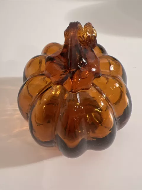 Vtg Hand Blown Art Glass Pumpkin  crackled Amber glass, Stunning And Beautiful