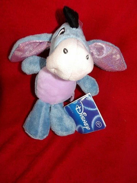 Doudou Peluche Disney Bourriquet Bleu Mauve Oreille Queue Brillant Neuf Etiqueté
