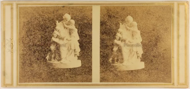 Vintage Albumin Stereo Mother of the Family Sculpture Photo c1860