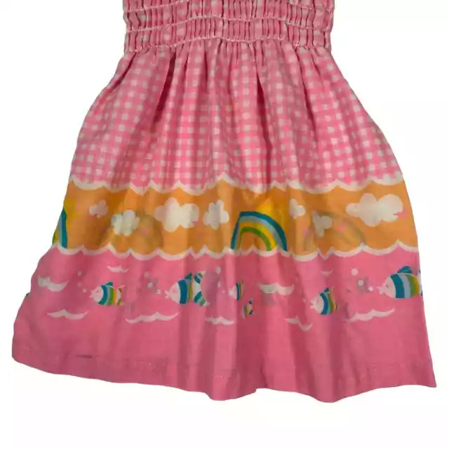 Vintage Hit Label by Stone Pink Gingham Rainbow Girl's Smocked Dress Sz 6 2
