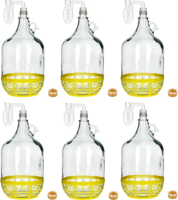 6x 5L Flasche +Gummistopfen + Gärröhrchen Gärballon Set Weinballon Gärbehelter