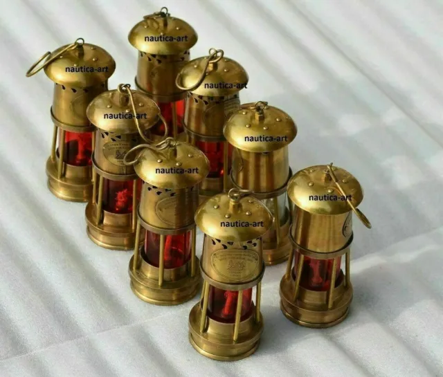 Set mit 8 kleinen Lampen aus antikem Messing im Vintage-Stil, nautisches...