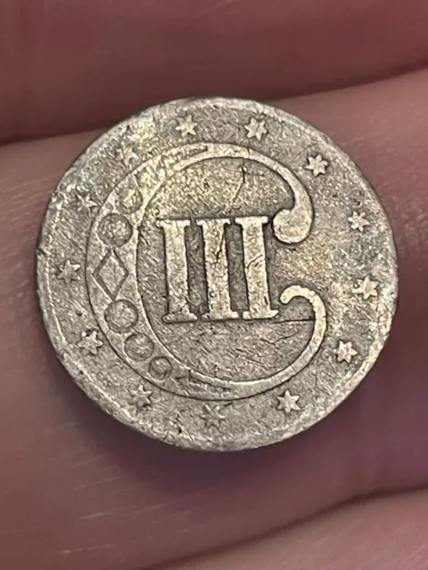 1851 P Three 3 Cent Silver Trime- Philadelphia, 3CS, About Good Details