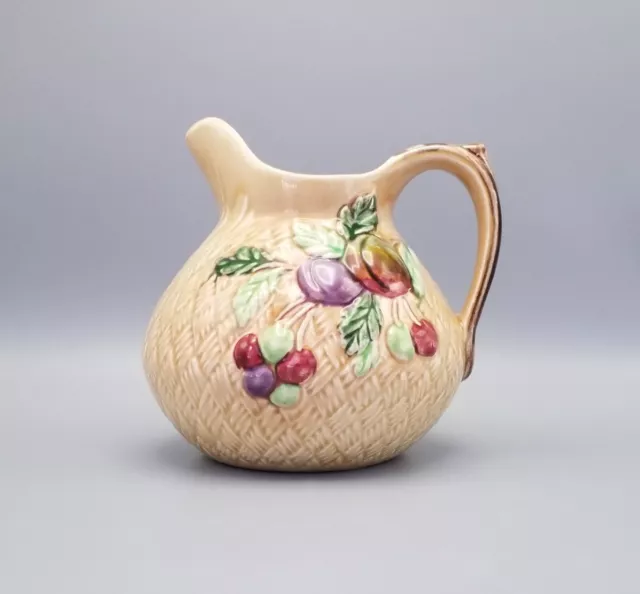 Shorter & sons jug pitcher brown basket weave with fruit design