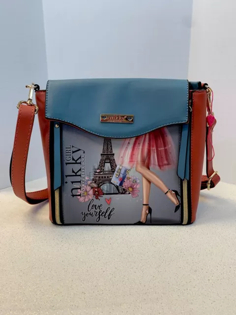 Nikky by Nicole Lee Handbag Crossbody Paris Free Standing Pink Blue Travel