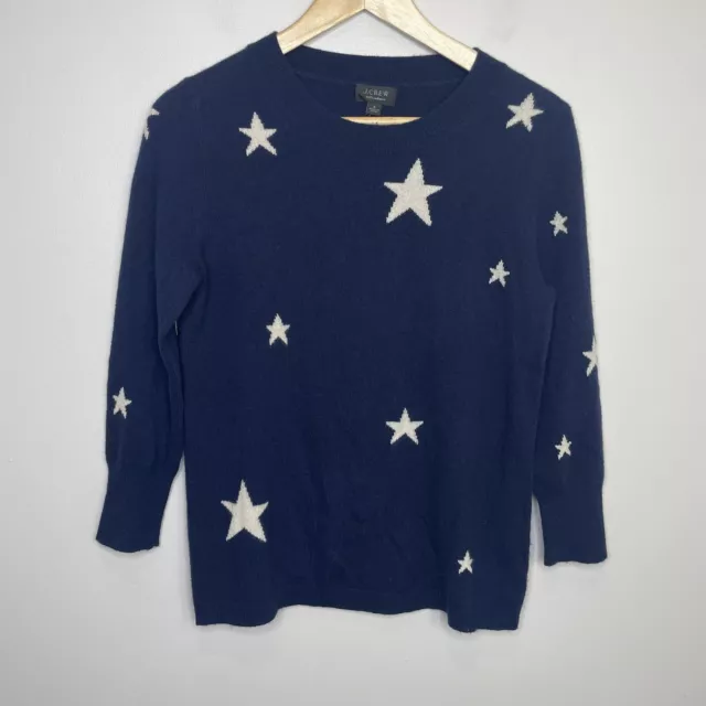 J. Crew 100% Cashmere Navy Stars Crewneck Pullover Sweater Size Small