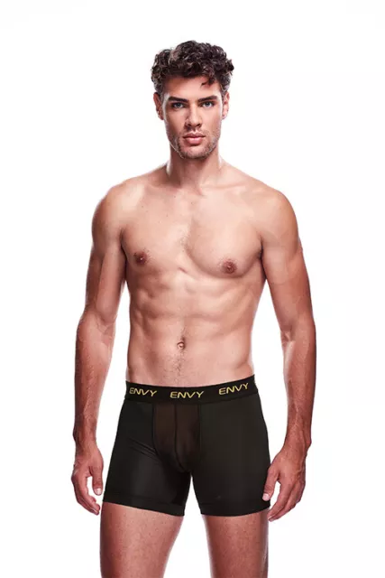 Boxer lungo in rete Envy nero S/M - L/XL designer pantaloni sexy eleganti neri caldi