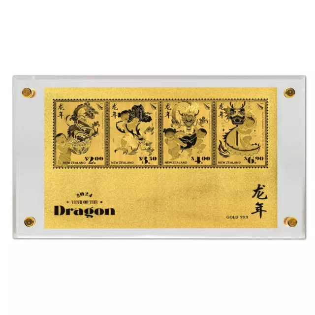 New Zealand 2023 - 2024 Year of the Dragon Gold Foiled Miniature Sheet in Stand