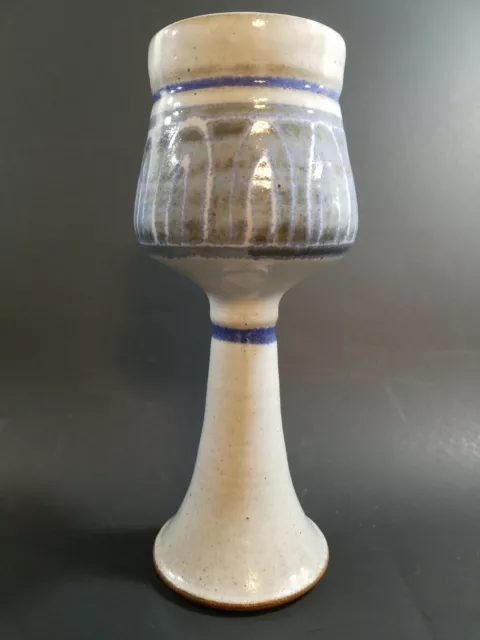 Ceramic Kiddush Cup Judaica Hand Made Signed LKN 7.5" Tall