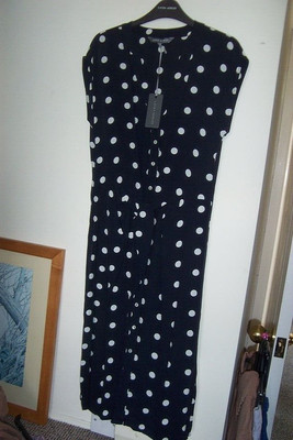Brand New With Tags Stunning Ladies Navy Spot  Dress Size 8 By Laura Ashley