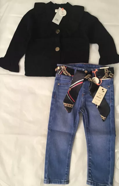 Abito in jeggings cardigan nero River Island mini ragazze età 18-24 mesi nuovo con etichette