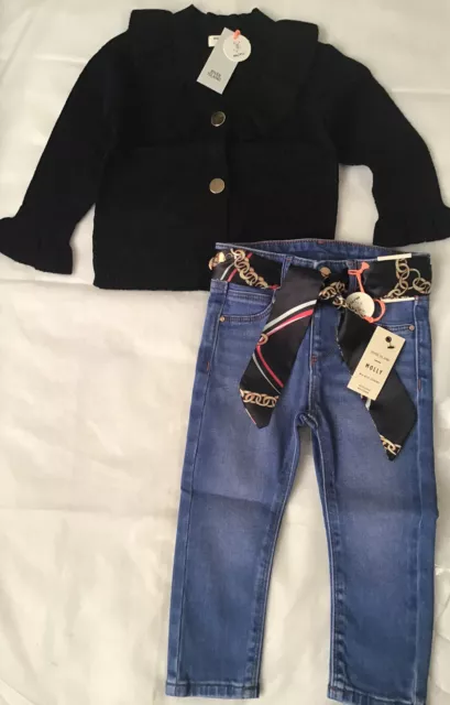 River island mini girls aged 18-24 months black cardigan jeggings outfit BNWT