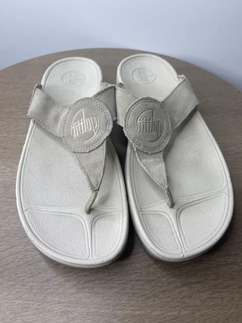 FitFlop Wedge Sandals Lulu Leather Beige Thong Flip Flop Women’s 10