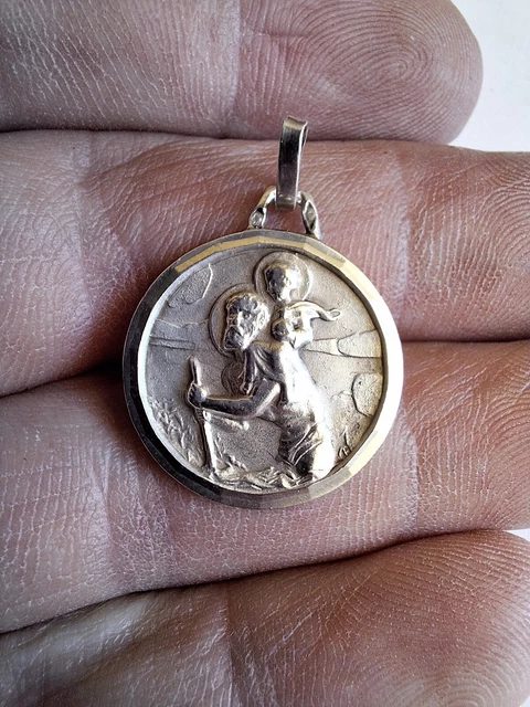 Ancien Pendentif Médaille Religieuse En Argent Massif 925, Sans Marque