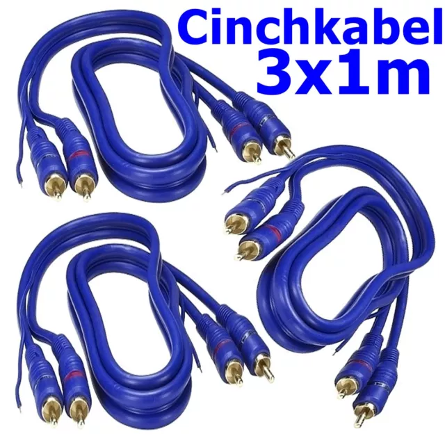 Verstärker Cinchkabel Cinch Kabel 3x 1m Blue Line 2 fach geschirmt