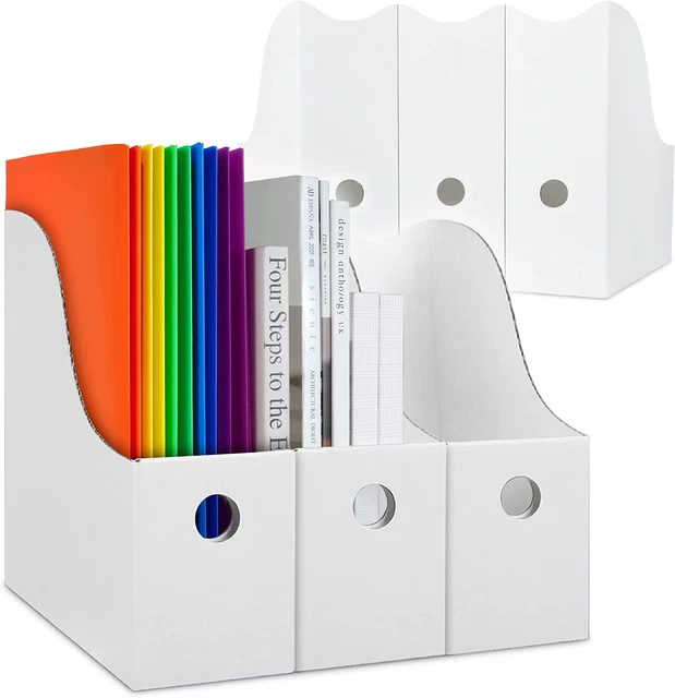 White Magazine File Holder (6 Pack) - Sturdy Cardboard Magazine Holder, Vertical