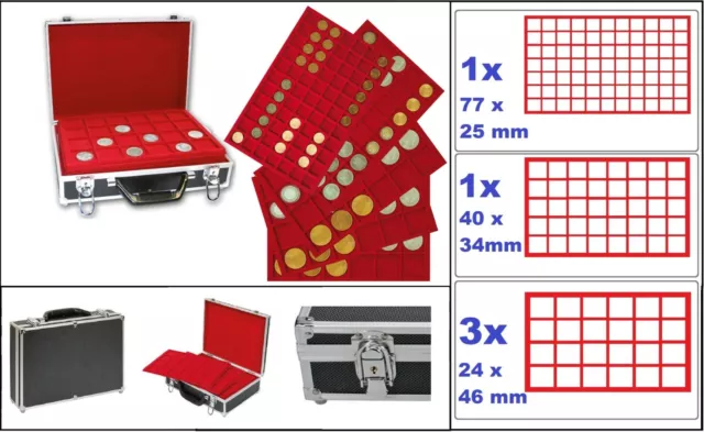 Großer-ALU-Münzkoffer-5-Tableaus-für-197-Münzen À 46mm Look 1269-9-5 Noir Rouge