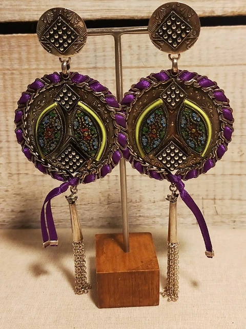 Boucles D'oreilles Réminiscence Zoé Coste Crucifix - Argenté Et Doré - état Neuf