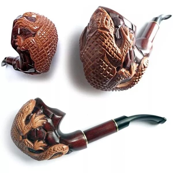 Wooden HAND CARVED Handmade Tobacco Smoking Pipe Varanus For 9 mm filter