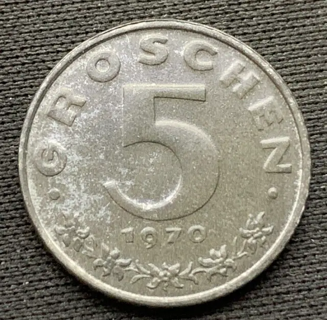 1970 Austria 5 Groschen Coin PROOF  ( Mintage 144K )  Rare World Coin     #N75