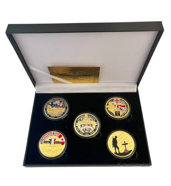 War Poppy Collection War Victory Coin Set- D-Day Gold Plated Double Sided Coins