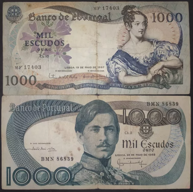 Portugal 2 x 1000 escudos 1967/68 F