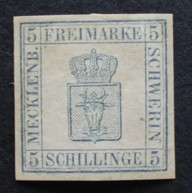 1856 Mi:280,- MiNr 3 Wappen 5 Schilling blau ungebraucht ohne Gummi breitrandig