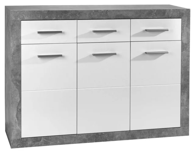 Sideboard Kommode Anrichte Mehrzweckschrank Schubladen Weiß Hochglanz Betonoptik