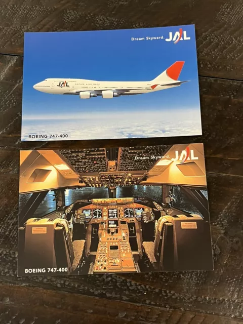 Japan Airlines JAL  Postcards Boeing 747-400 Control Panel & In Flight