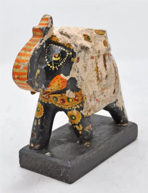 Vintage Madera Elefante Figura Original Antiguo Tallado a Mano Pintado