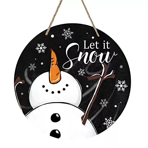 Let It Snow Snowman Sign for Front Door Decor, Winter Welcome Farmhouse Wood ...