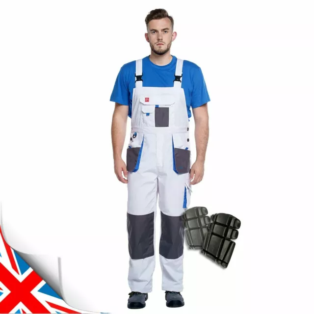 WORK TROUSERS Dungarees WHITE-BLUE Bib and Brace Men Overalls White for Painting