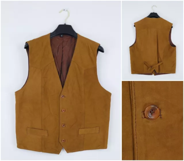 Mens Leather Waistcoat Large Size UK 42 Vintage Brown Tan Formal Dress Vest