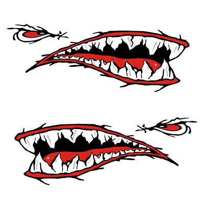 Coppia di adesivi per decalcomanie in vinile con bocca di denti di squalo grande